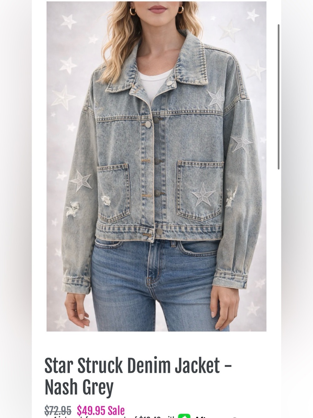 Nash Grey Star Struck Denim Jacket - Size Large